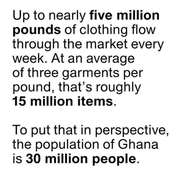 Up to nearly five million pounds of clothing flow through the market every week. At an average of three garments per pound, that's roughly 15 million items