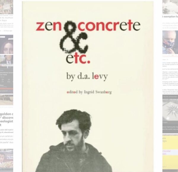 white book cover with a grainy black and white photo of a young man, titled "zen & concrete etc." by d.a. levy