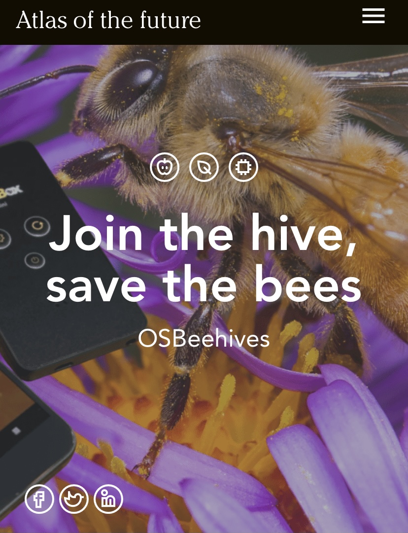 A close up of a bee with a headline that reads "Join the hive, save the bees"