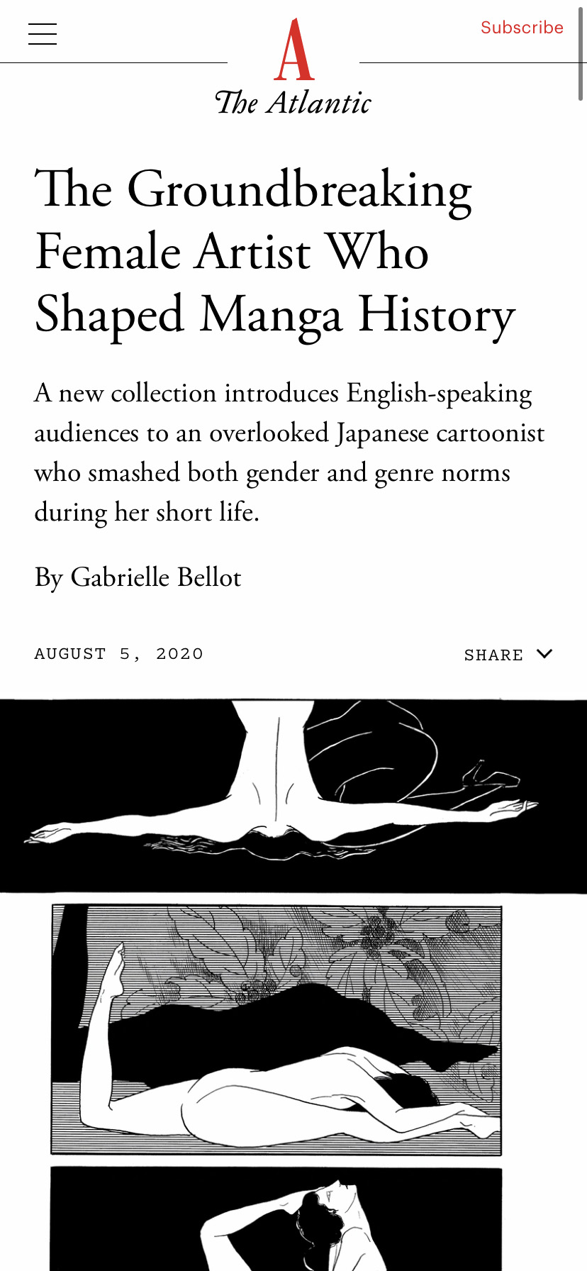 Black and white illustrations of women by Kuniko Tsurita below a headline that reads "The Groundbreaking Female Artist Who Shaped Manga History"