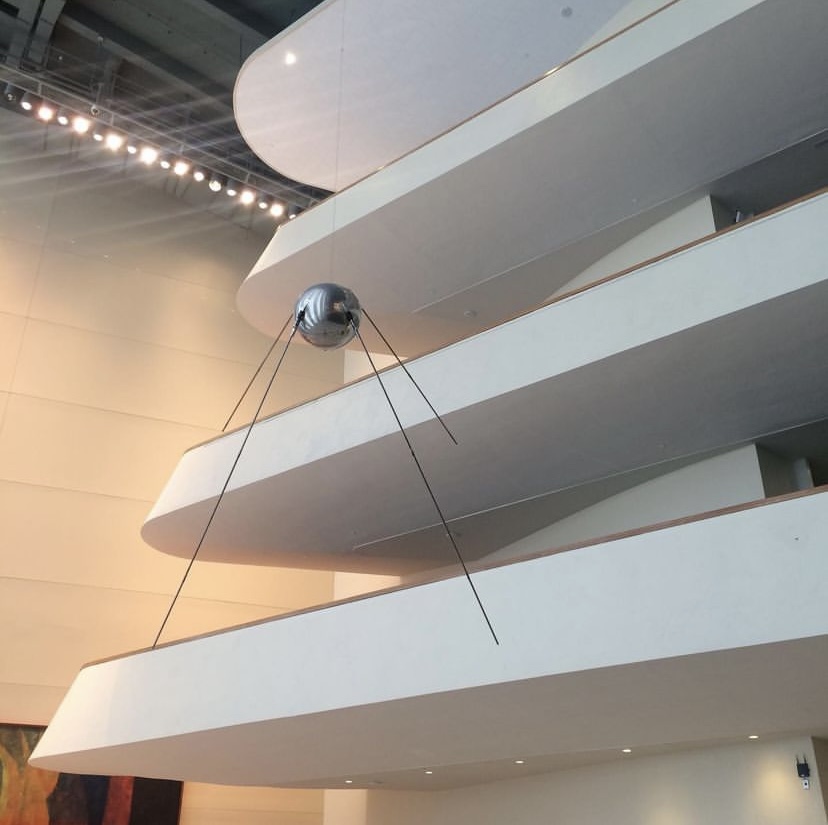 Sputnik satellite hung inside a building