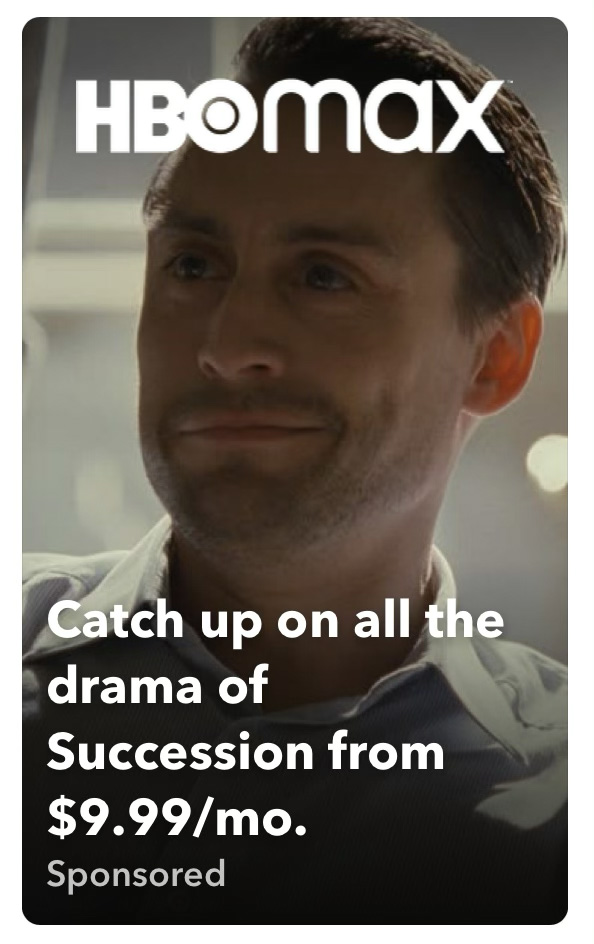 HBOMax ad with Kieran Culkin over some ad copy