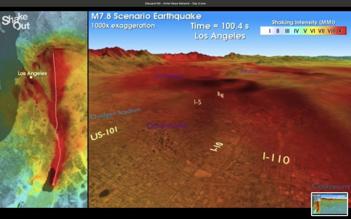 computer simulation map of a 7.8 earthquake in Los Angeles