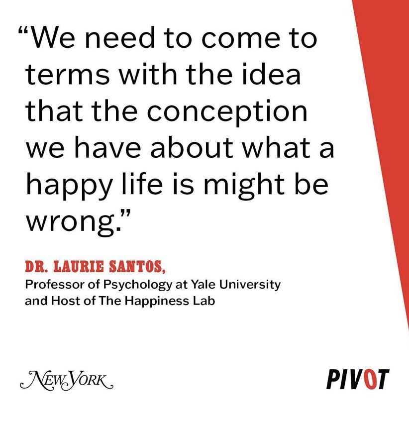 screenshot of a headline that reads "We need to come to terms with the idea that the conception we have about what a happy life is might be wrong."