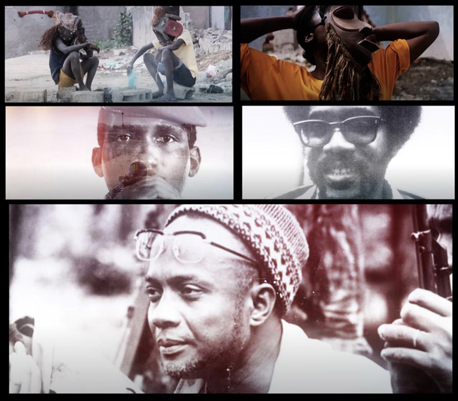 Stills from Elom 20ce’s video Dead Man Walking (2015). In it, George Jackson, Samora Machel, Che Guevara, Sylvanus Olympio, Patrice Lumumba, Walter Rodney, Amílcar Cabral, Martin Luther King Jr., Thomas Sankara, Malcolm X, and Fred Hampton are depicted as martyrs of the revolution.