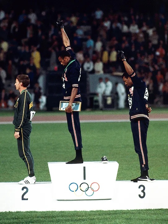 Tommie Smith, John Carlos, and Peter Norman 1968 Olympics Black Power salute in Mexico City