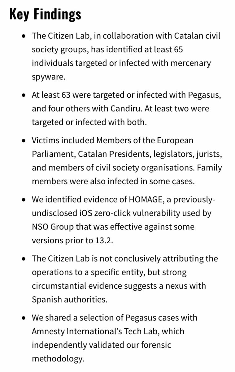 a list of Key Findings