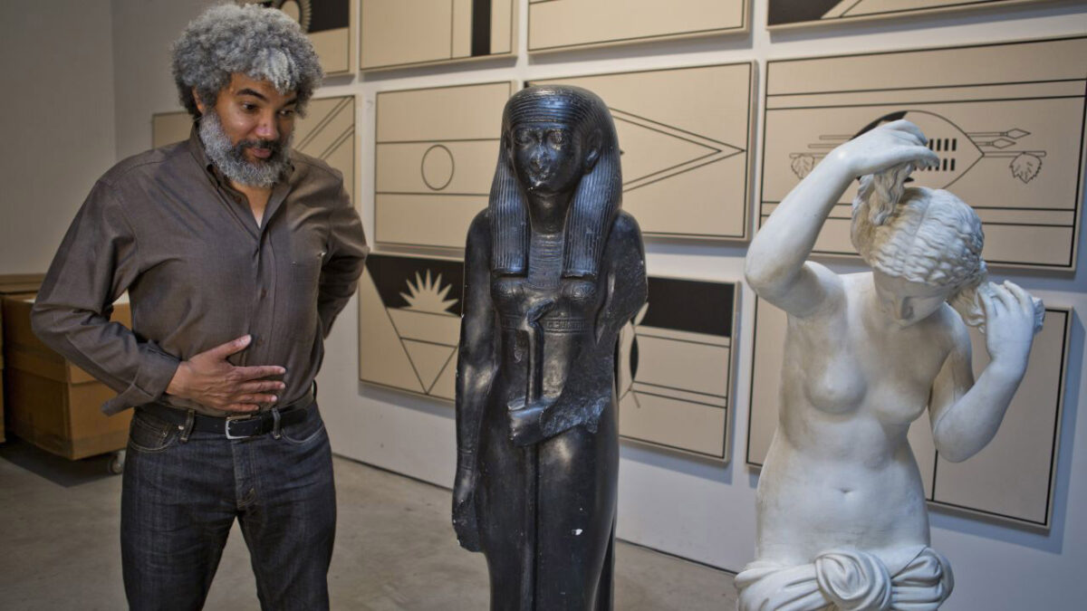 Fred Wilson likes to juxtapose art from different eras, as he's done here with these statues in his New York studio. (Evelio Contreras/CNN)