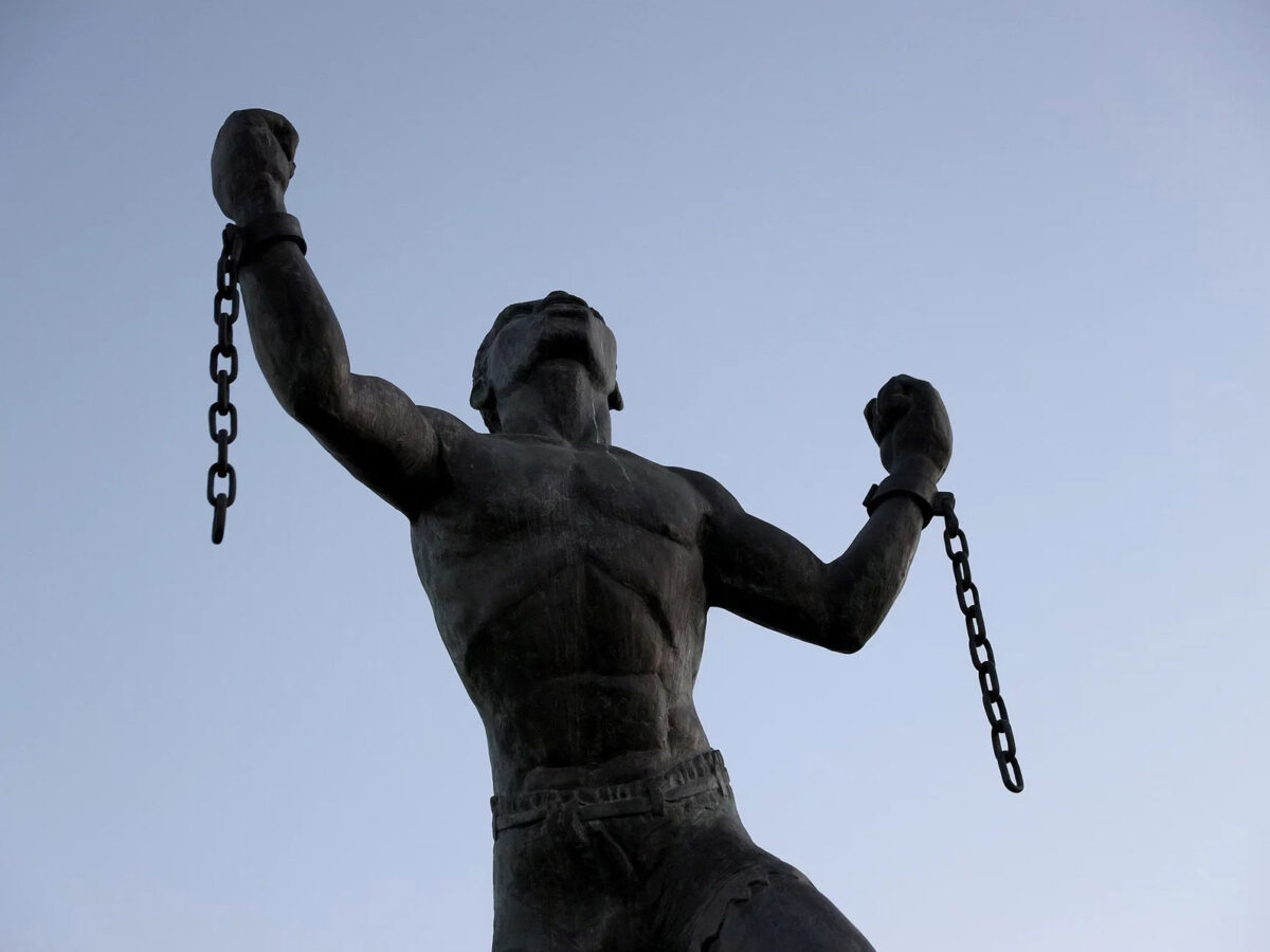 The Emancipation Statue symbolizing the breaking of the chains of slavery at the moment of emancipation is shown on November 16, 2021 in Bridgetown, Barbados