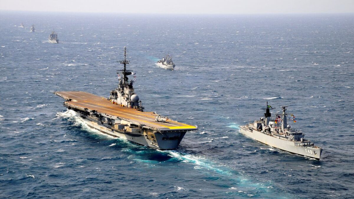The Sao Paulo aircraft carrier is seen in a 2011 photo. The Brazilian navy sank it in the Atlantic Ocean off its northeast coast late Friday, despite warnings from environmentalists